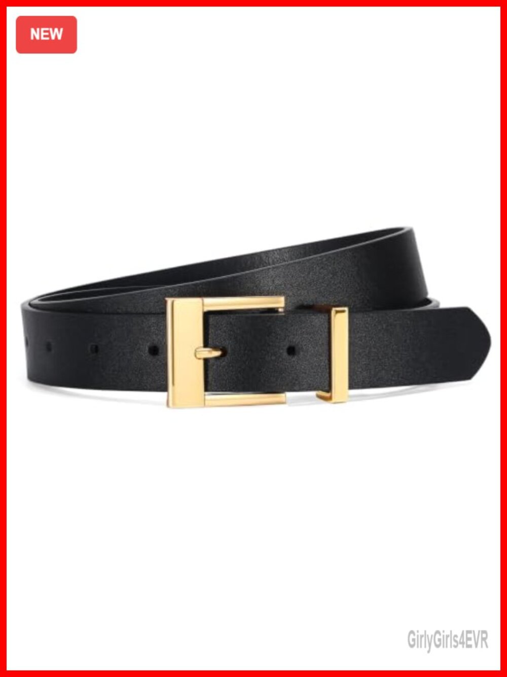 Women's PU Leather Belt with Gold Buckle Adjustable Slim Waist Belt for Jeans